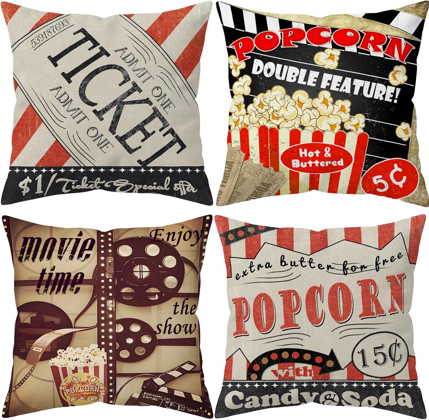 Lot de 4 Housses de Coussin Ré - Home Cinema Tickets avis et prix